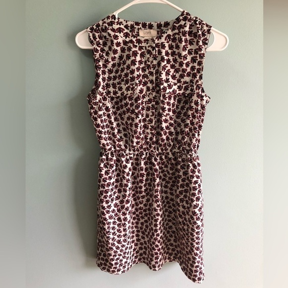LOFT Dresses & Skirts - ANN TAYLOR Loft White Red Black Leaf Print Elastic Waist Button Dress Size XS